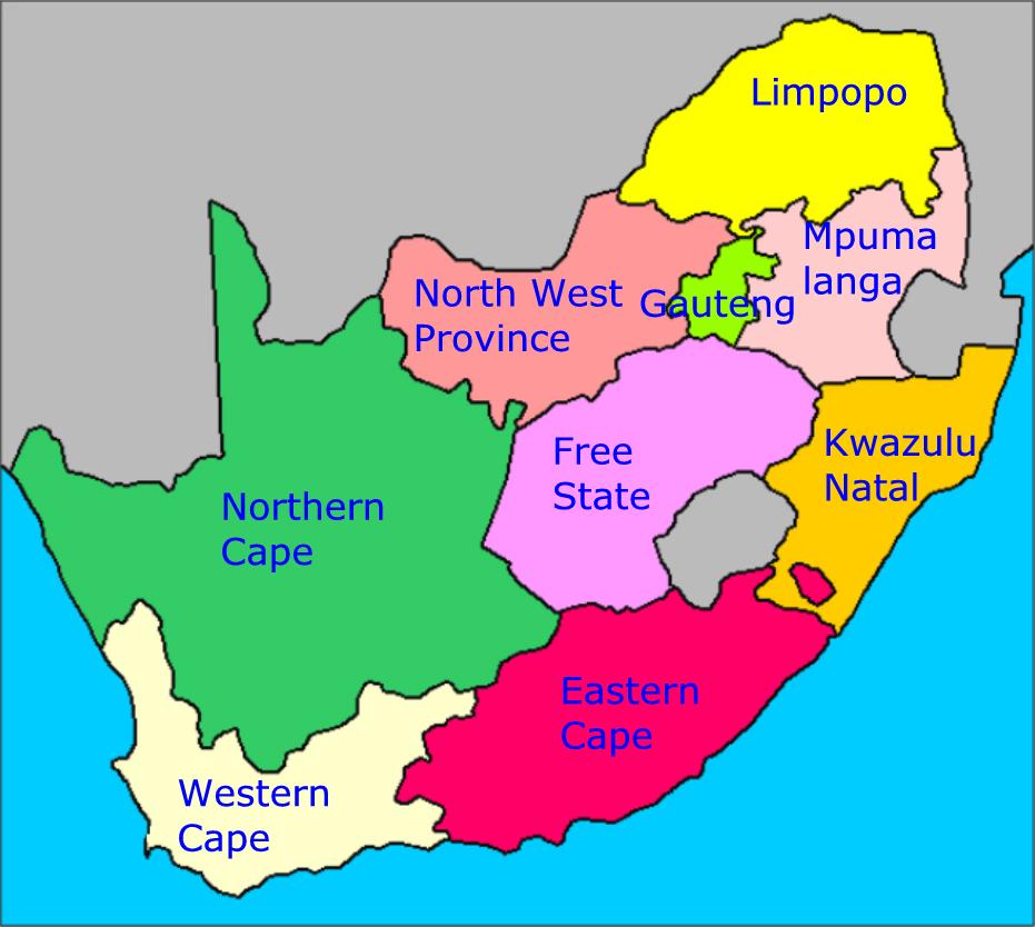 Map of elopement spots on provinces in South Africa