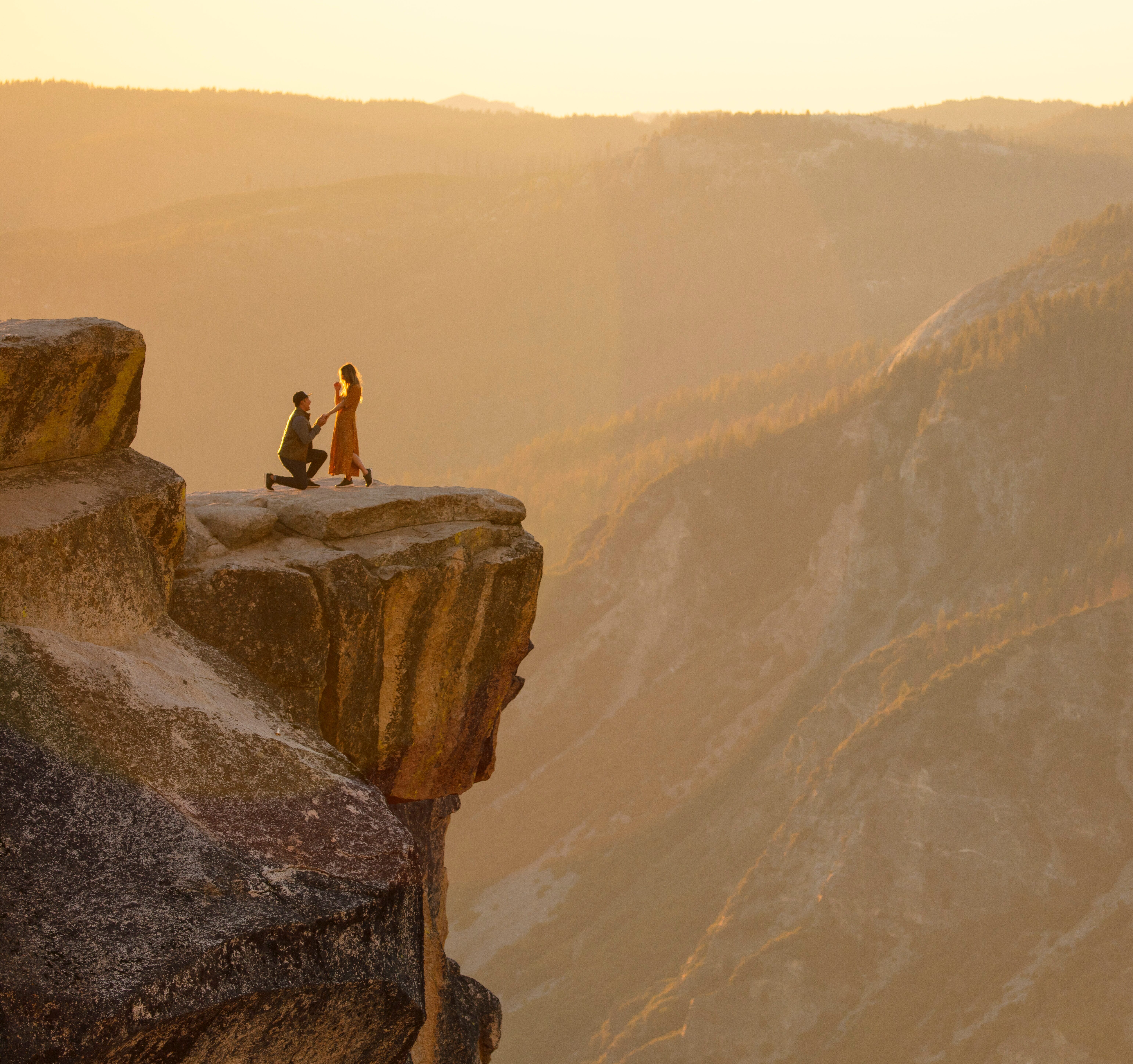 Proposal couple on top of mountain in California