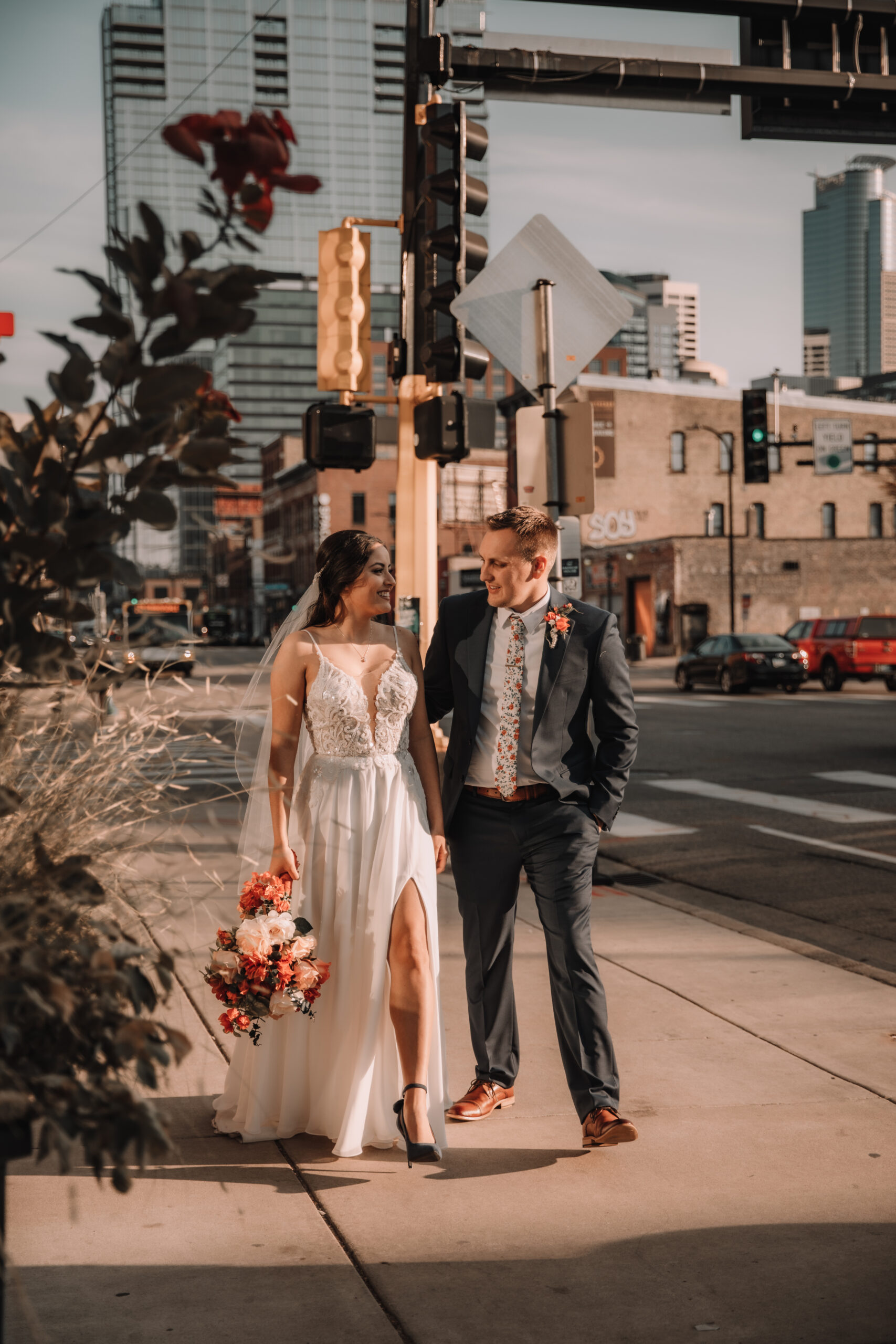 Downtown Minneapolis Bride and Groom Portraits in the City