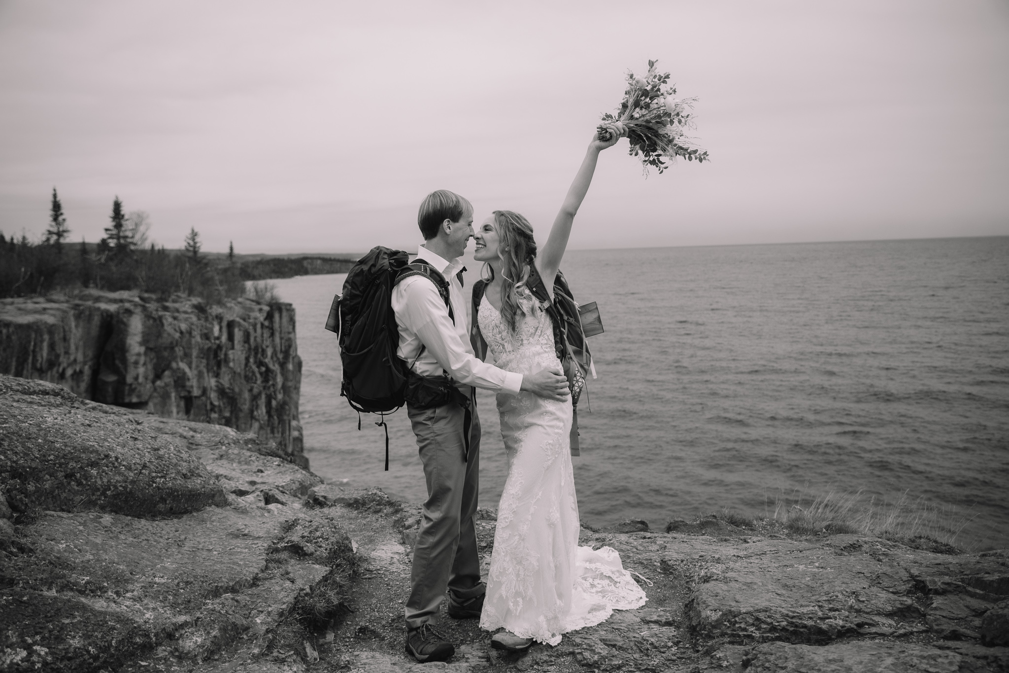 Adventure Wedding Hiking Couple eloping at Palisade Head on the North Shore in Minnesota
