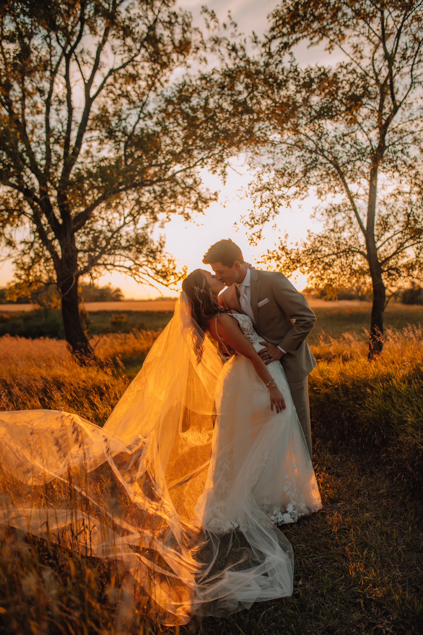 Fargo Bride and Groom Sunset Wedding Photos at Lone oak Farm in North Dakota