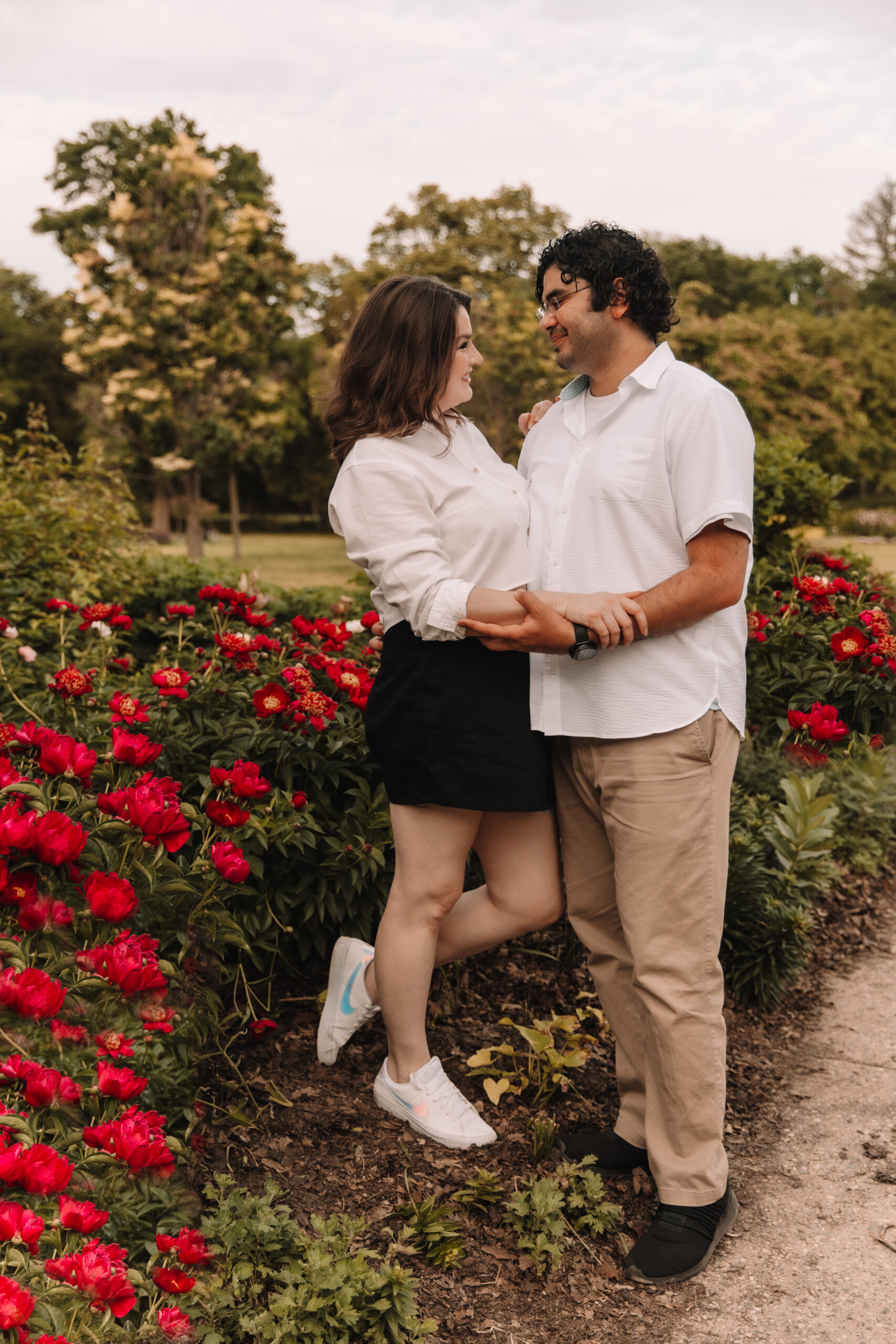 Lyndale Rose Garden Engagement Couple during spring