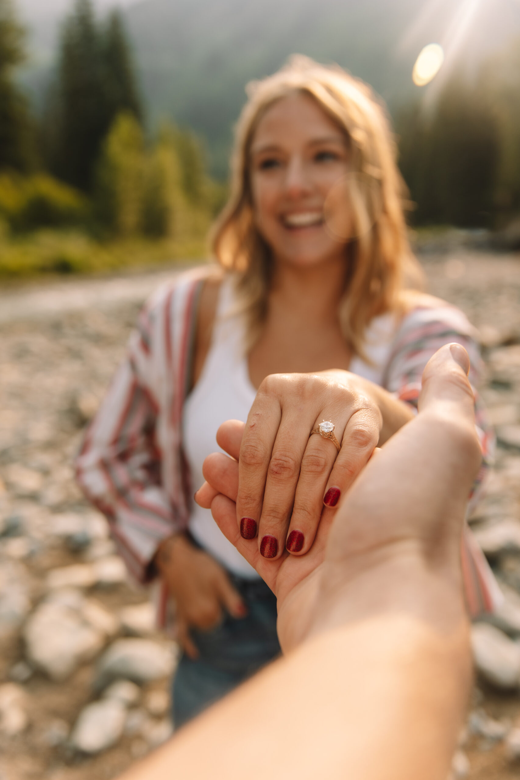 Engagement ring photo in Glacier national Park, Montana