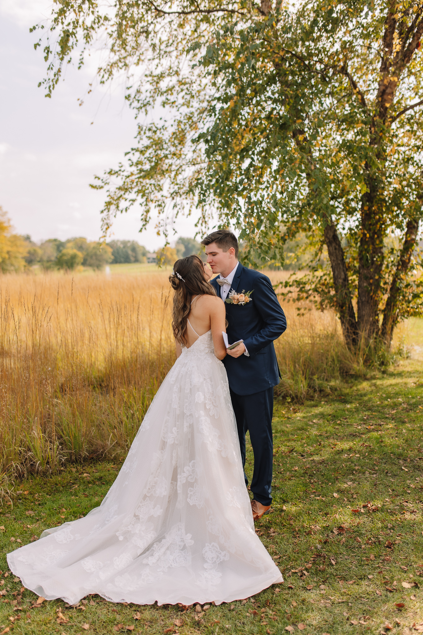 Bride and groom first look in Stillwater Minnesota