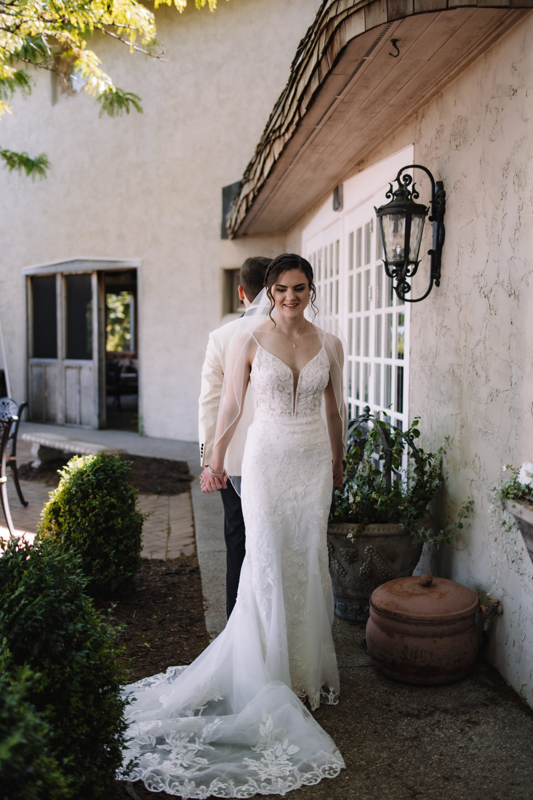 Bride and groom first look at Edward Anne Estate Wedding Venue