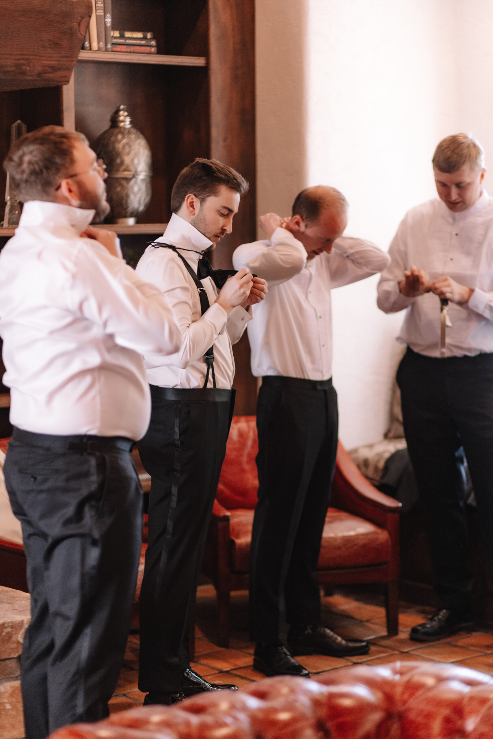 Groom and groomsmen getting ready at Edward Anne Estate at Bavaria Downs