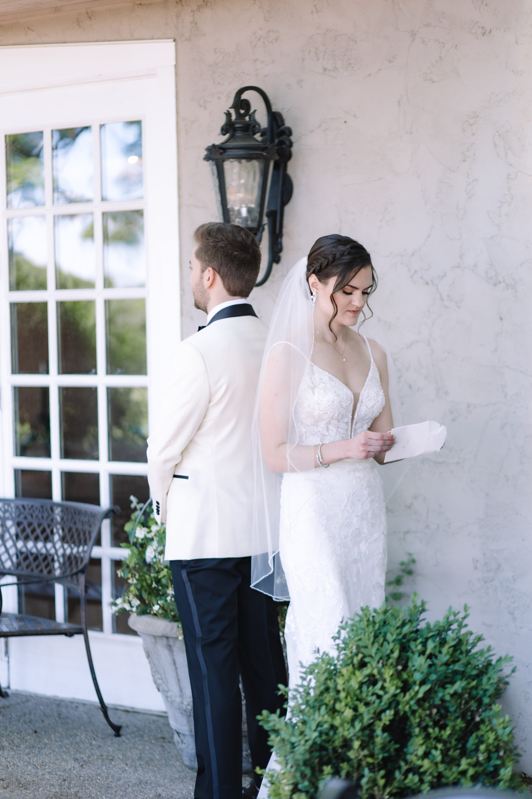 Bride and groom first look at Edward Anne Estate Wedding Venue