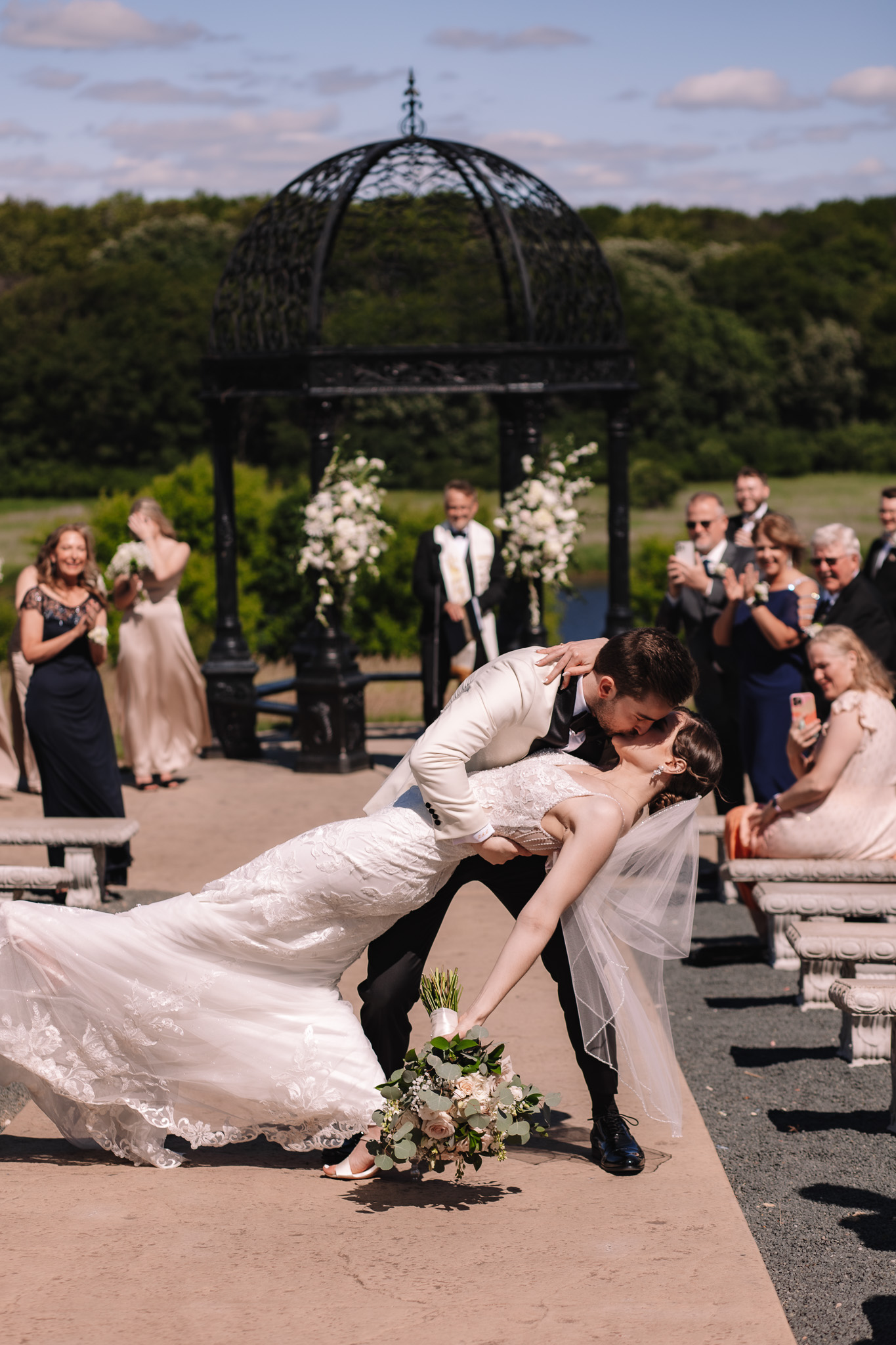 Bride and groom kissing after their wedding ceremony at Edward Anne Estate at Bavaria Downs