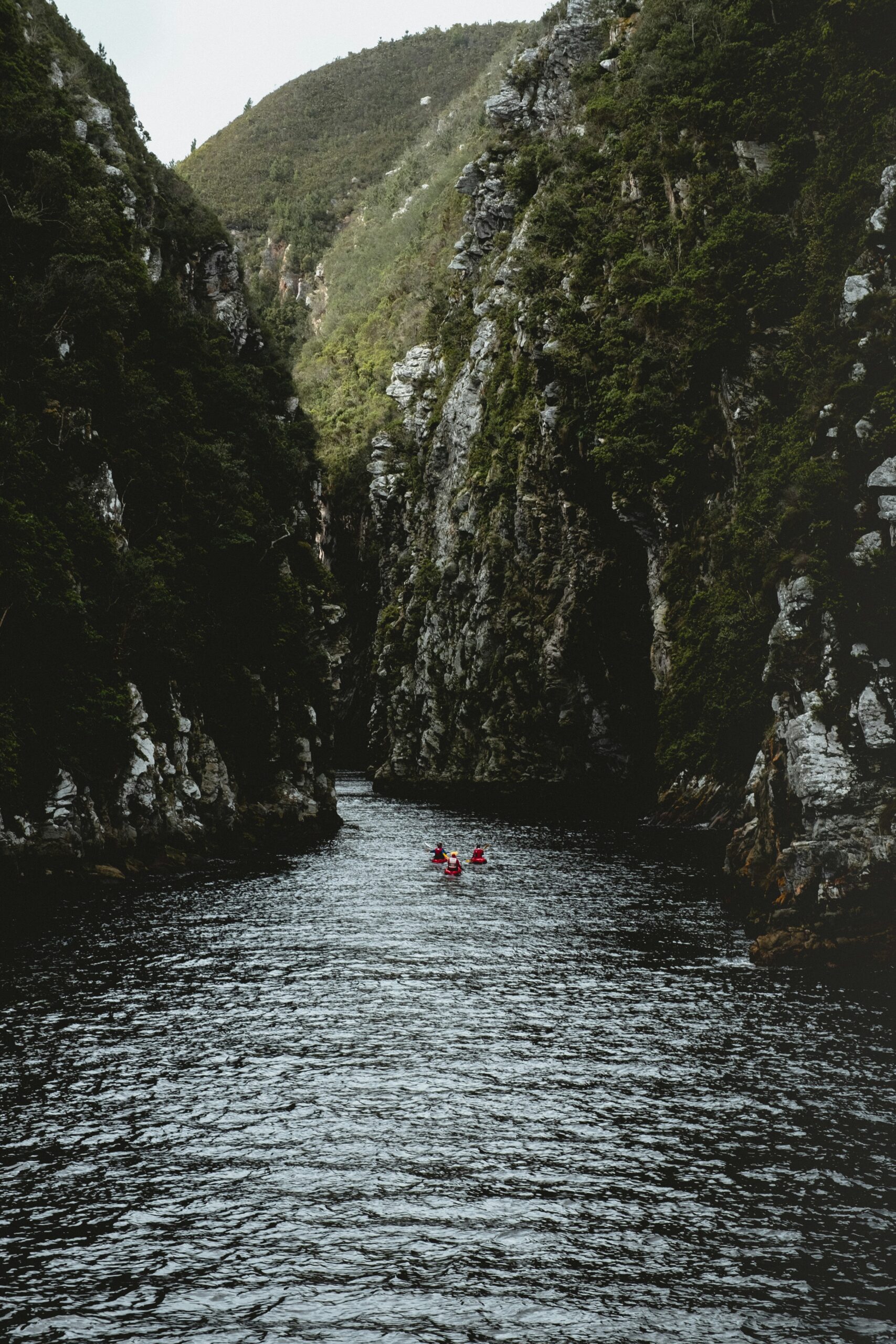 Beautiful lake running through two cliffs at Tsitsikamma nature reserve along the Garden Route in South Africa