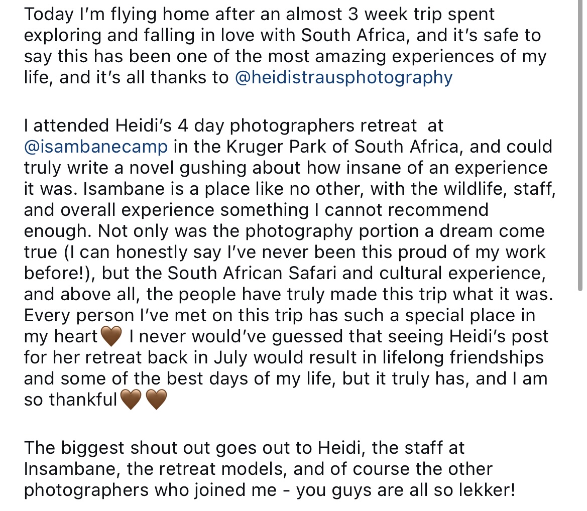 A review from a past photography content retreat client attending one of Heidi Straus Photography's content retreats