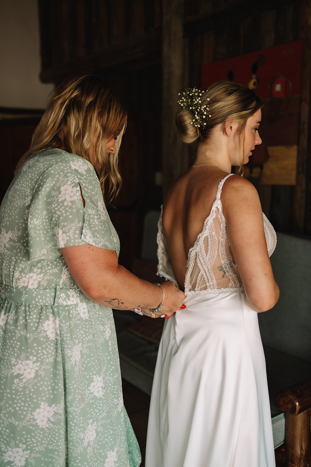 Bride getting ready at a sleeper chalet at Lake eland for her destination wedding in South Africa