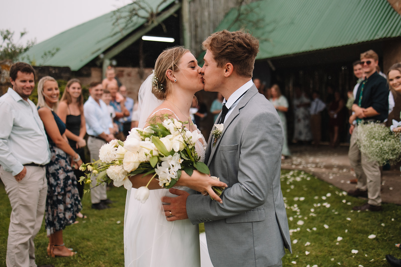 Bride and groom kissing after their wedding ceremony for their destination wedding in South Africa