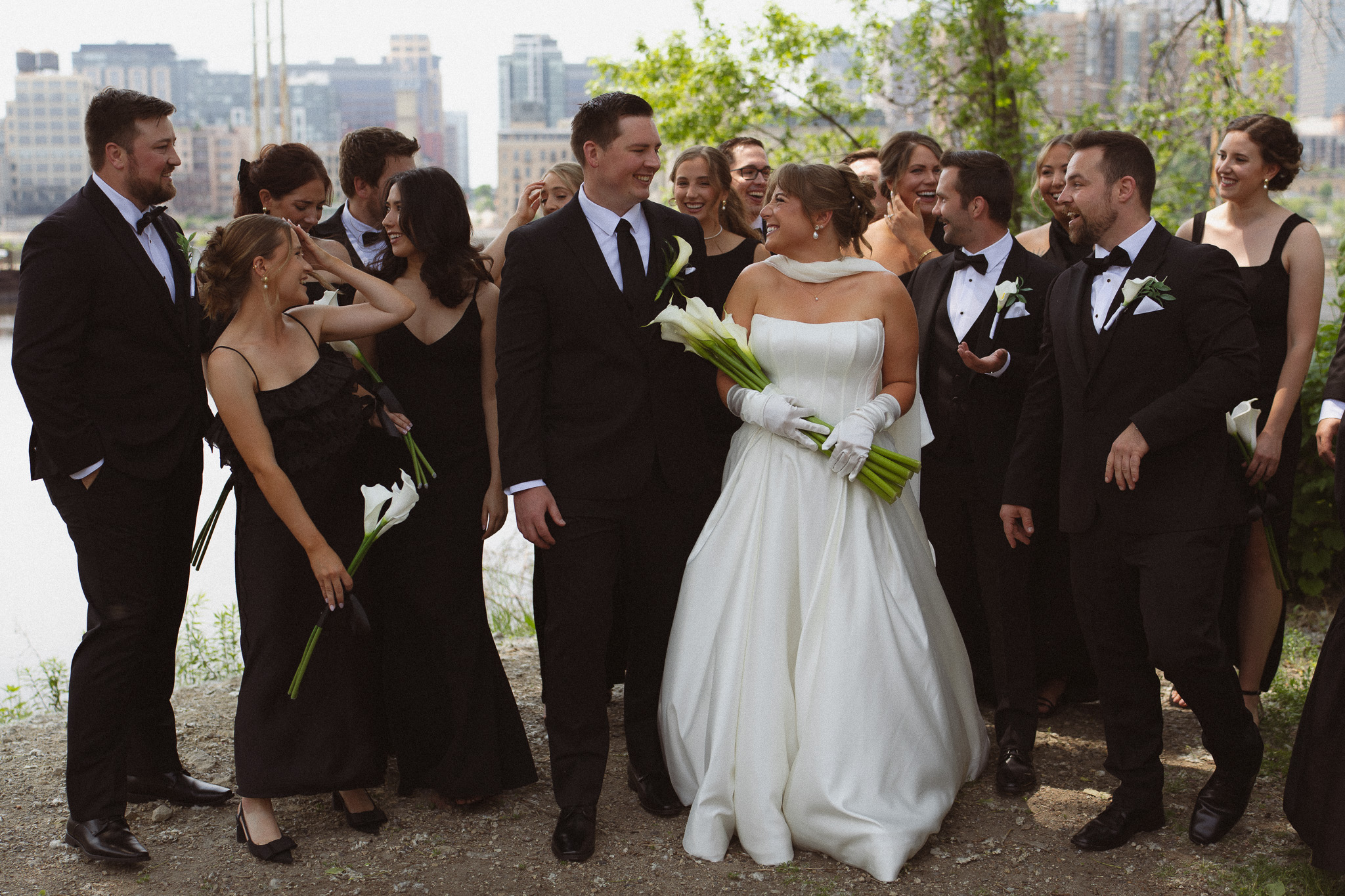 Wedding Party Photos at St Anthony Main by the Mississippi river