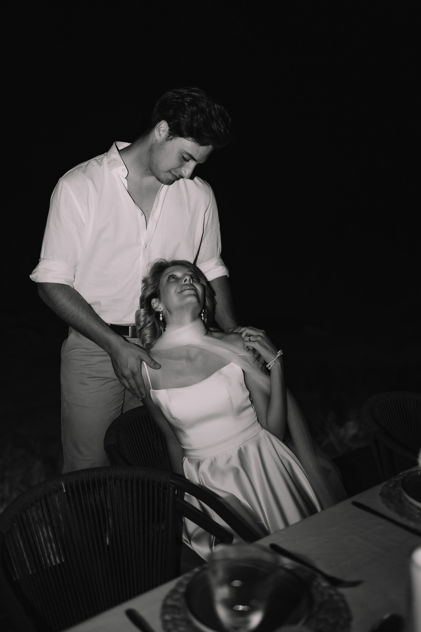 Bride and groom at their private dinner table during the intimate safari elopement at Sabi Sands in South Africa