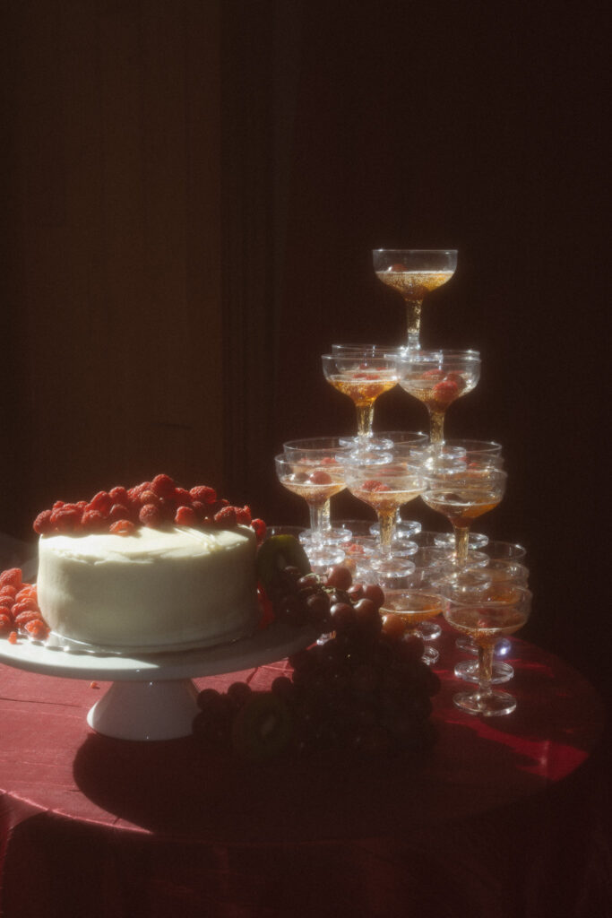 Champagne tower and cake statement table