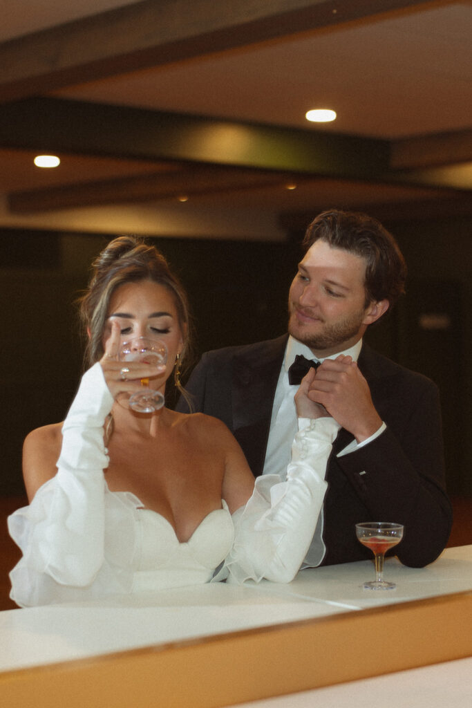 Bride and Groom during their reception at the Woods retreat wedding in orono
