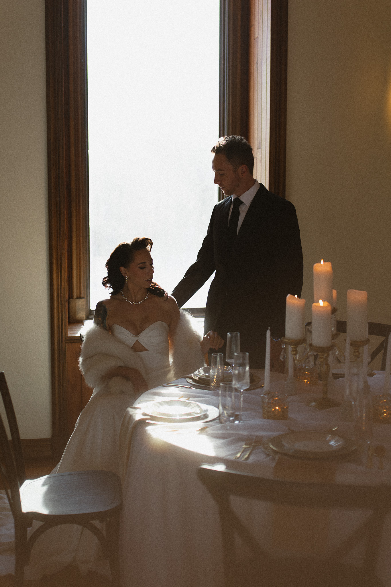 Beautiful candlelit reception photo of Bride and Groom at The Woods Retreat Wedding venue in Orono Minnesota