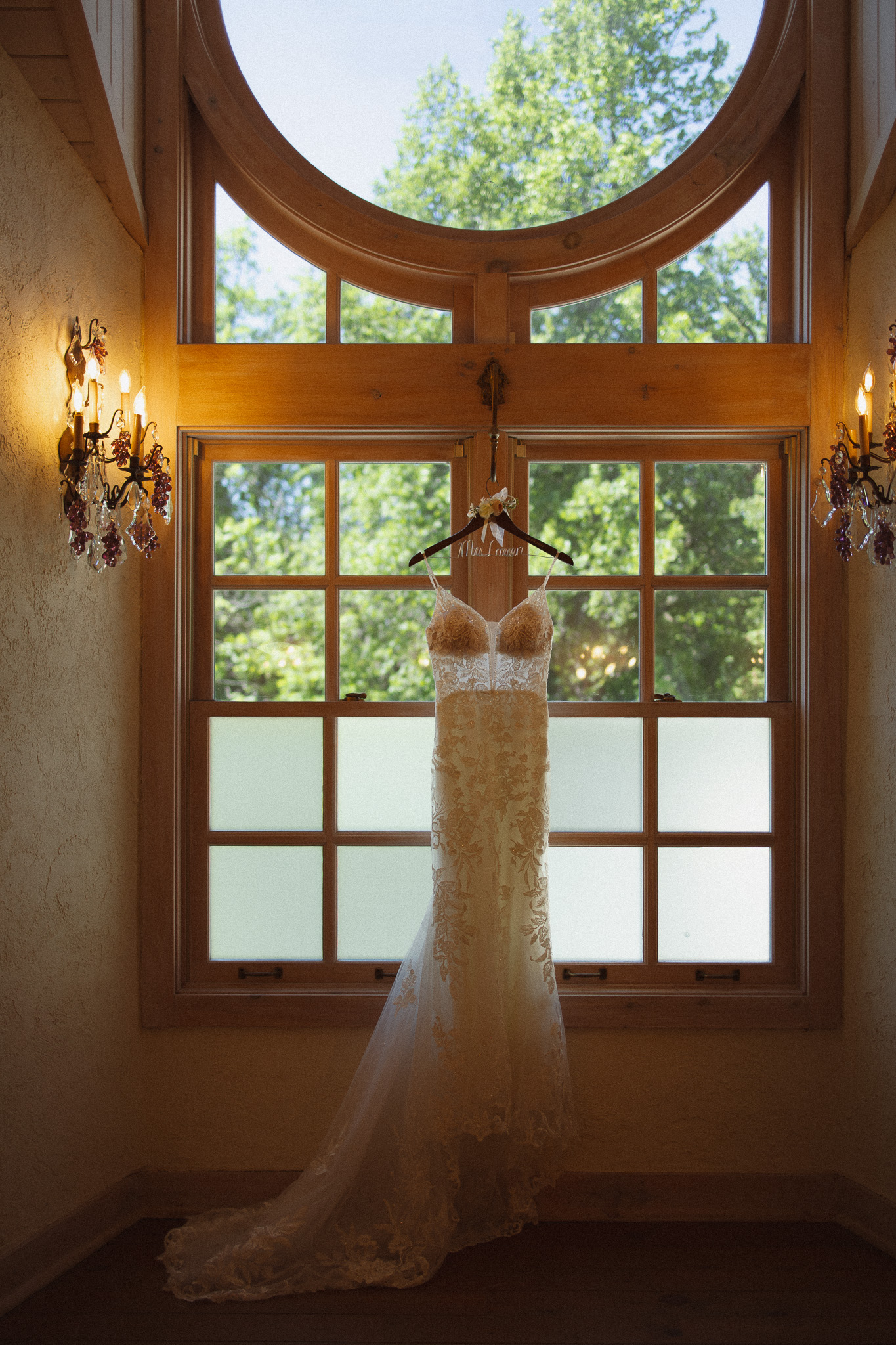 Wide shot wedding dress photographed during an Edward Anne Estate wedding at Bavaria Downs' Bridal suite