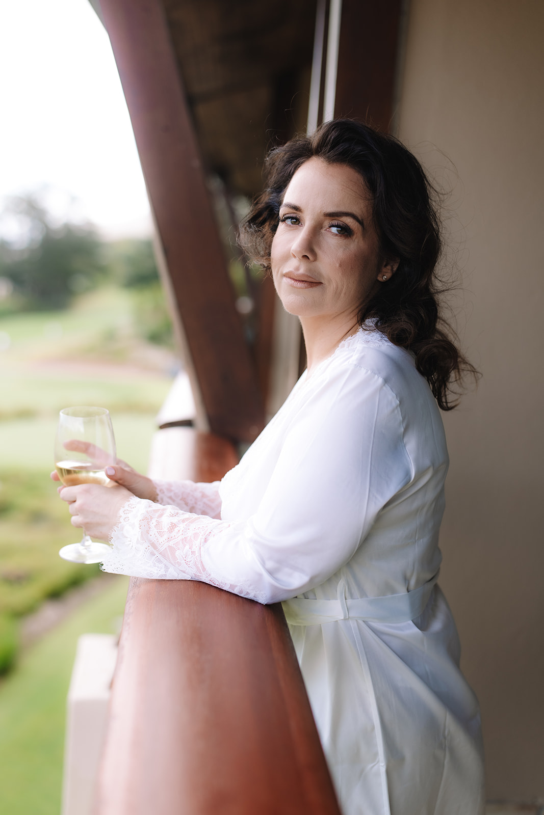 Bride relaxing before her South Africa elopement at Arabella Hotel