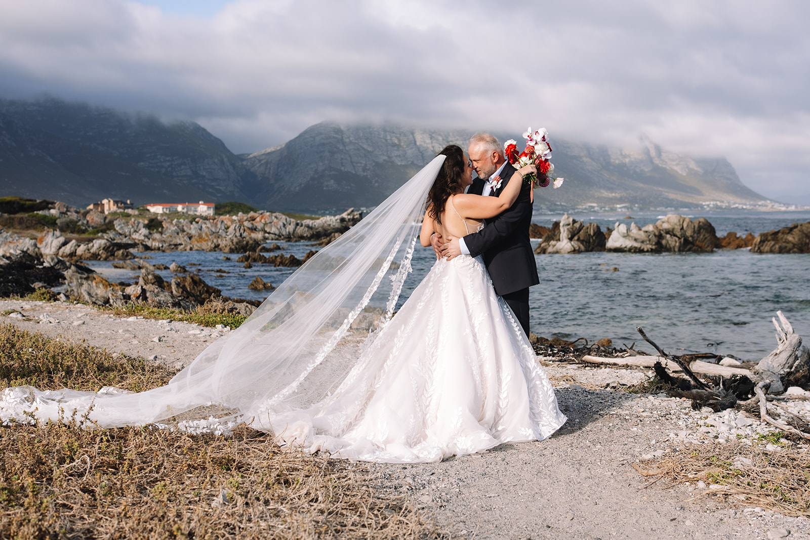 Coastal portrait from a stony point nature reserve wedding with mountain views