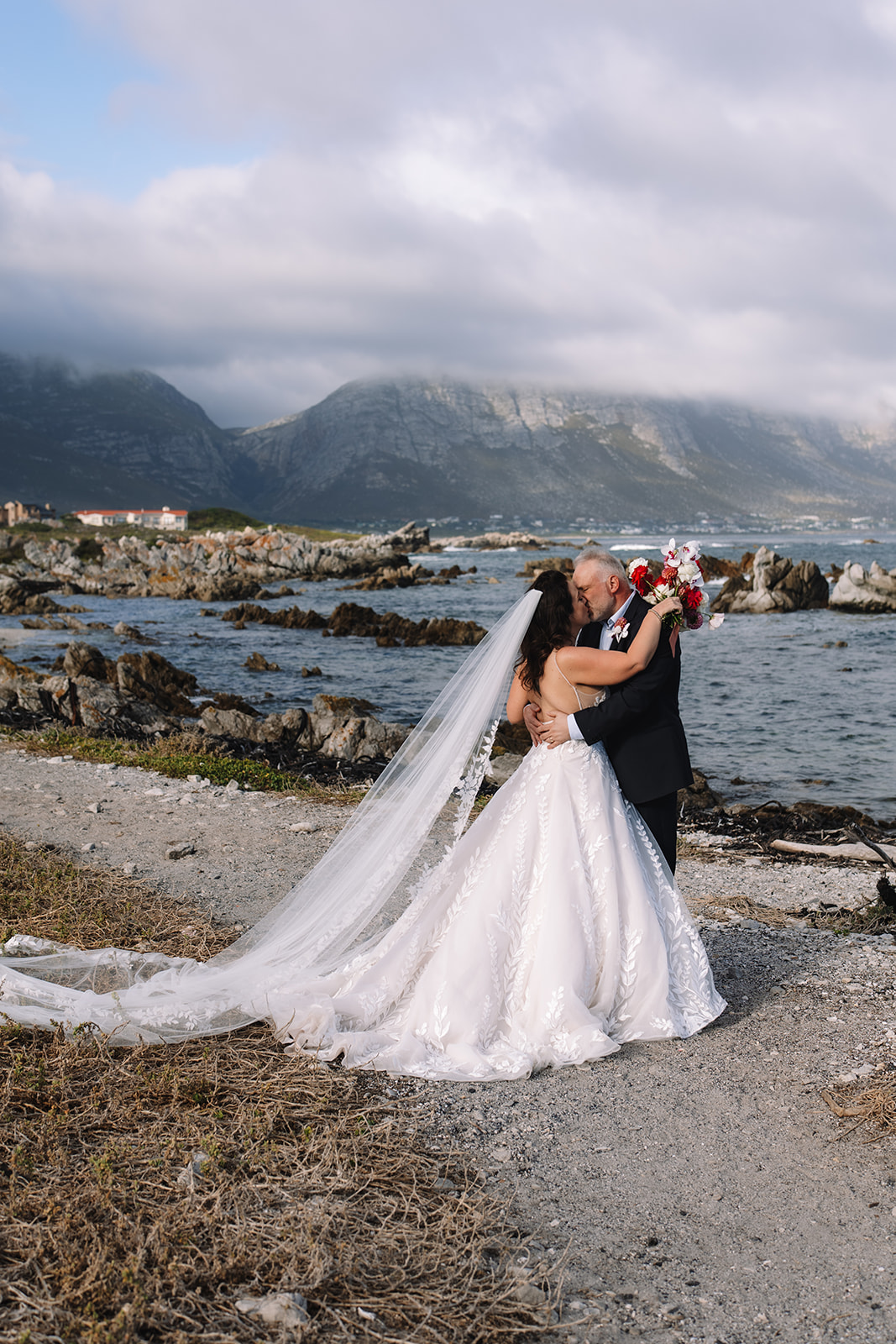 Elegant coastal elopement portrait at Stony Point Nature Reserve