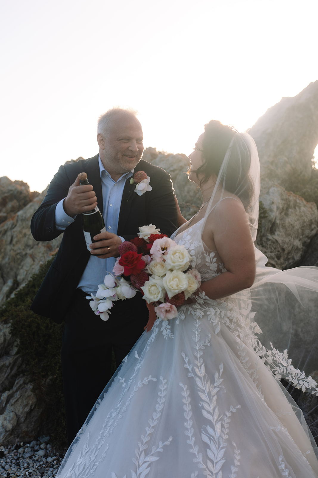 Champagne celebration after a Cape Town coastal elopement ceremony