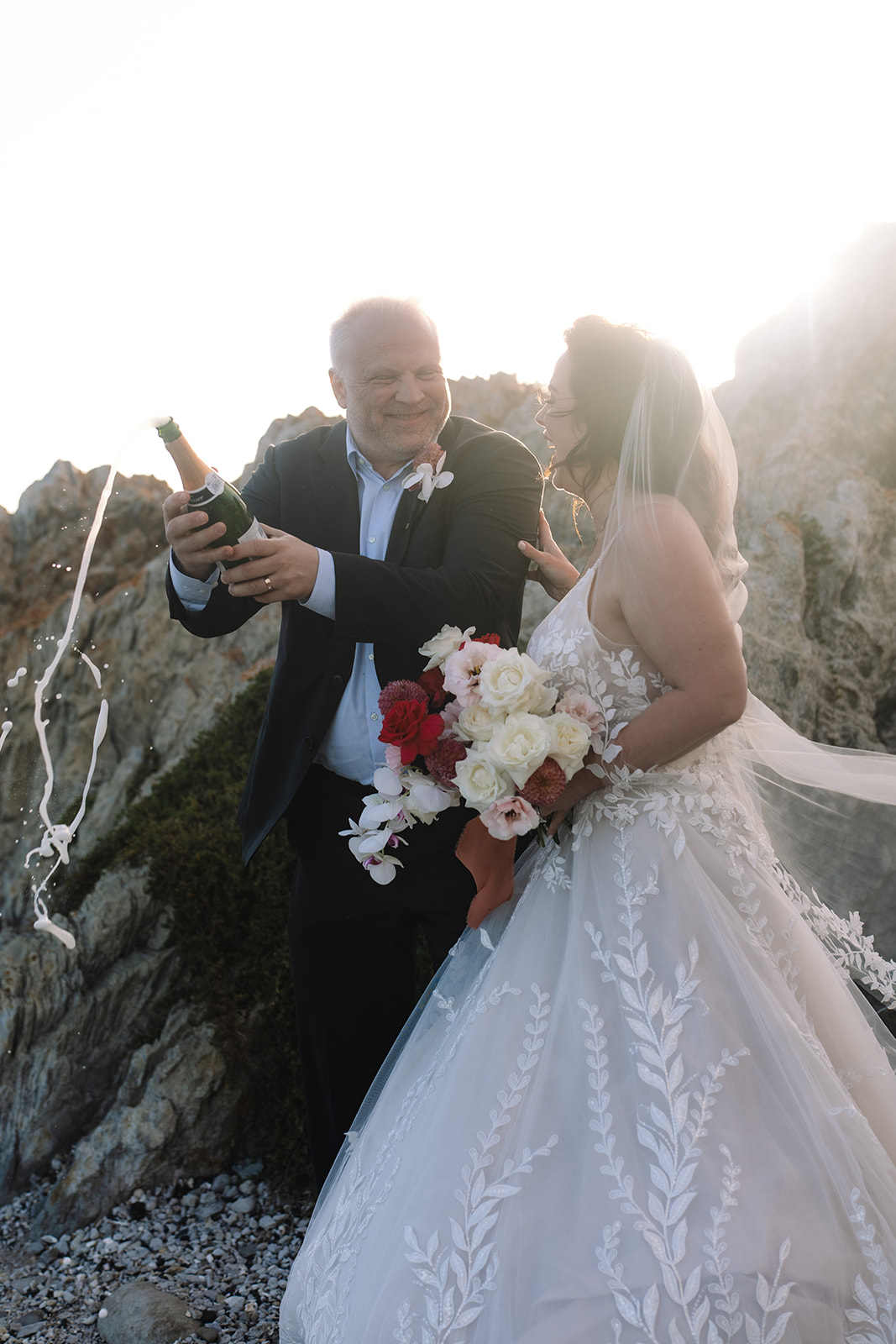 Champagne celebration after a Betty’s Bay elopement along the Cape Town coastline
