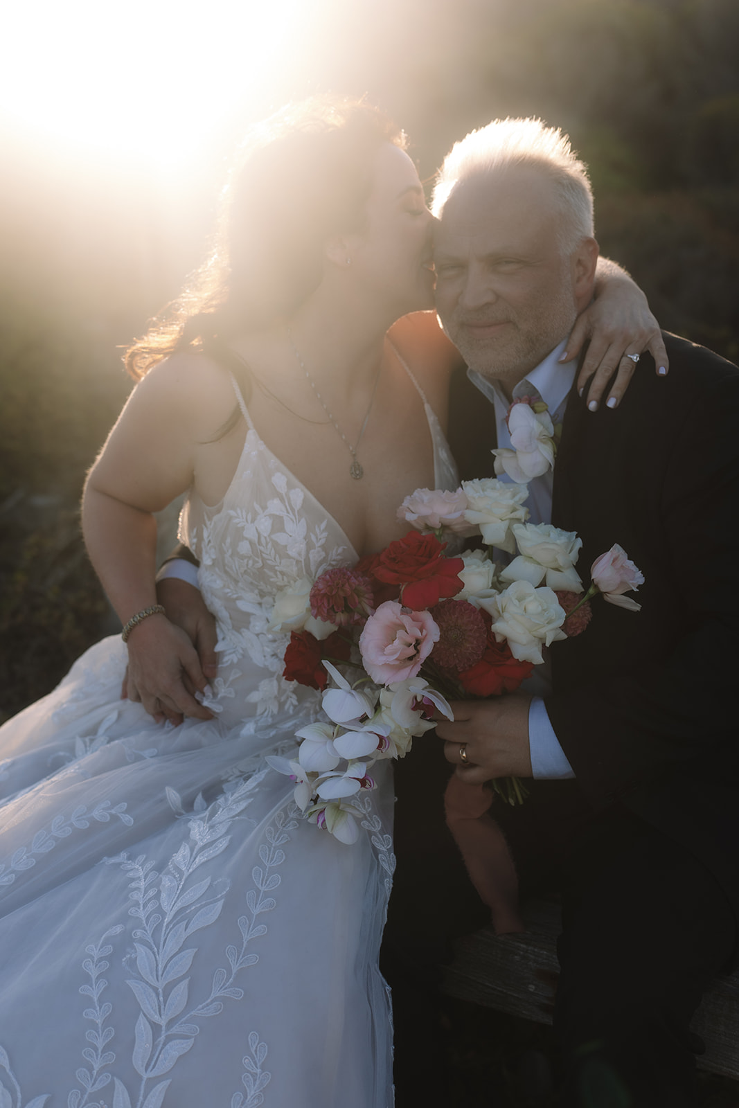 Romantic veil portrait during a stony point nature reserve wedding at sunset