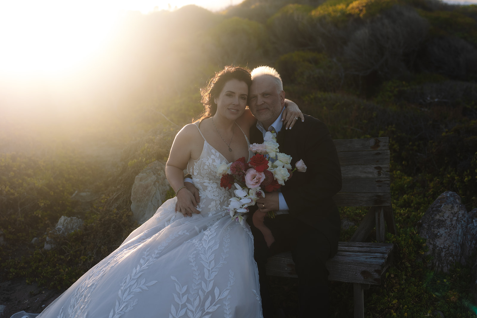 Newlyweds seated together after their stony point nature reserve wedding ceremony