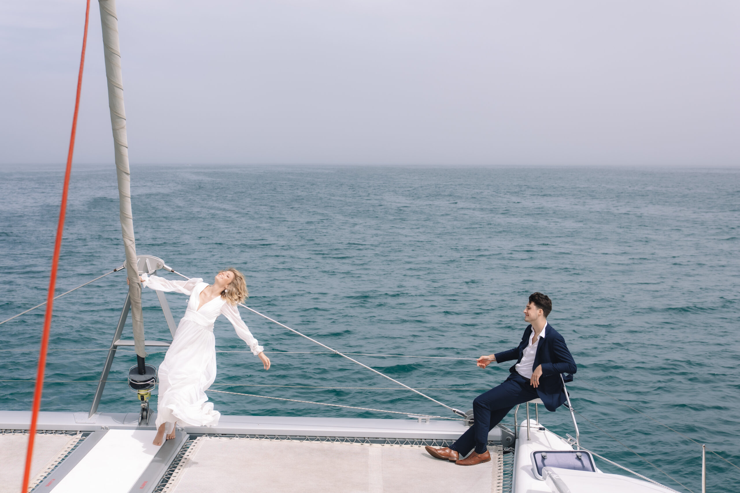 Bride and groom enjoying a luxury yacht experience during their Cape Town honeymoon.